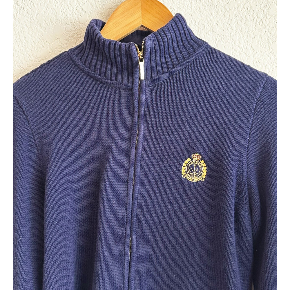 Ralph Lauren Full Zip Cardigan Sweater Large Embroidered Crest Preppy‎ Old Money - Picture 2 of 8